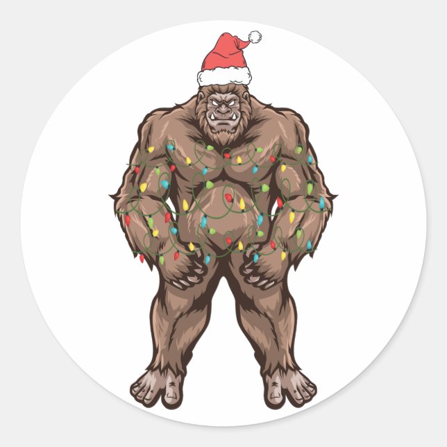 Bigfoot Santa Julgran Ljus Runt Klistermärke (Framsida)
