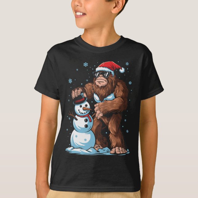 Bigfoot Santa Snögubbe Kids Boys Manar Julafton ju T Shirt (Framsida)