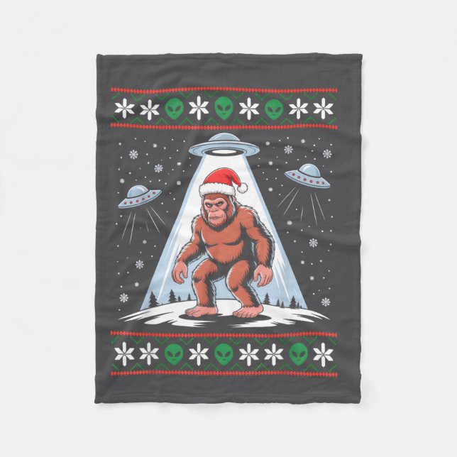 Bigfoot Santa Ufo Alien Funny Ugly Christmas Sweat Fleecefilt (Framsidan)