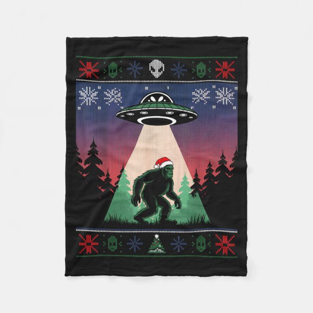 Bigfoot Santa Ufo Alien Funny Ugly Christmas Sweat Fleecefilt (Framsidan)