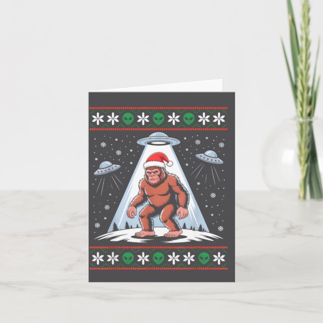 Bigfoot Santa Ufo Alien Funny Ugly Christmas Sweat Kort (Framsida)