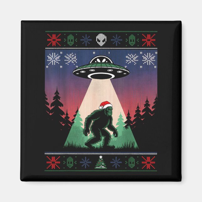 Bigfoot Santa Ufo Alien Funny Ugly Christmas Sweat Magnet (Framsidan)