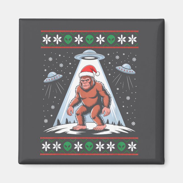 Bigfoot Santa Ufo Alien Funny Ugly Christmas Sweat Magnet (Framsidan)