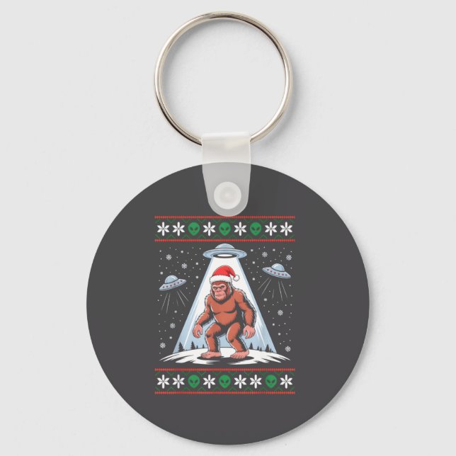 Bigfoot Santa Ufo Alien Funny Ugly Christmas Sweat Nyckelring (Framsida)
