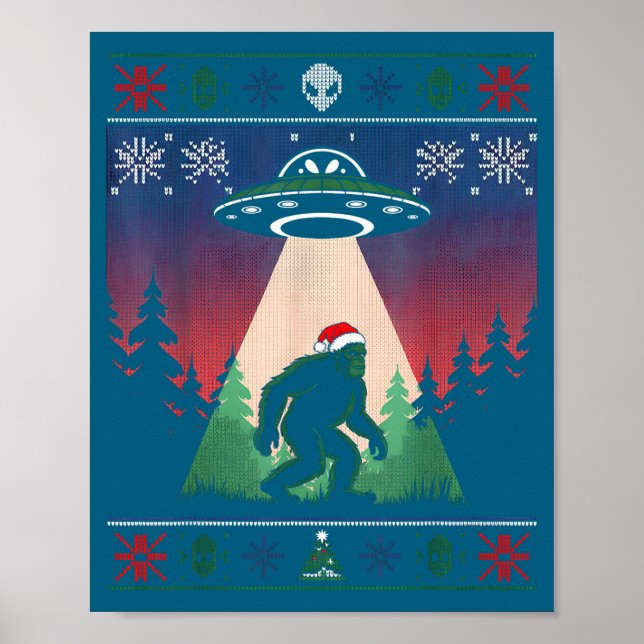 Bigfoot Santa Ufo Alien Funny Ugly Christmas Sweat Poster (Framsidan)