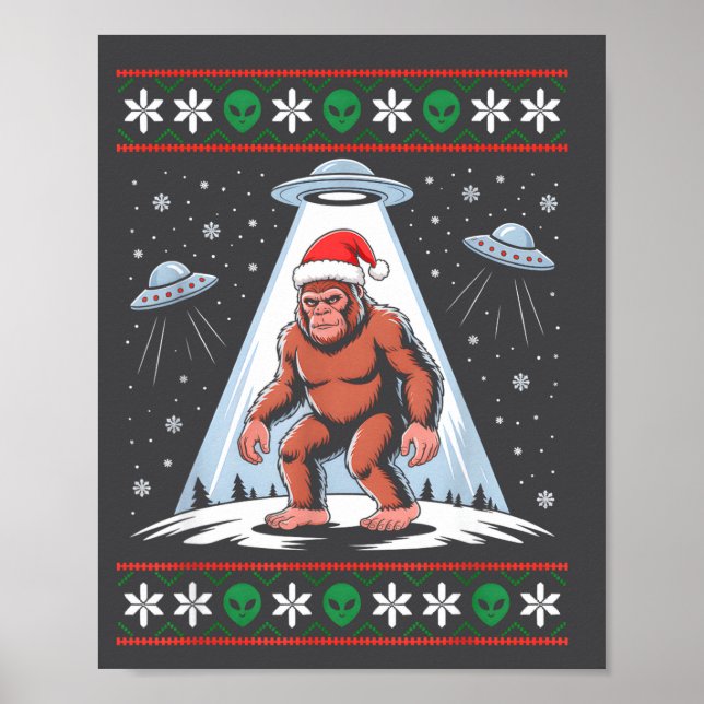 Bigfoot Santa Ufo Alien Funny Ugly Christmas Sweat Poster (Framsidan)