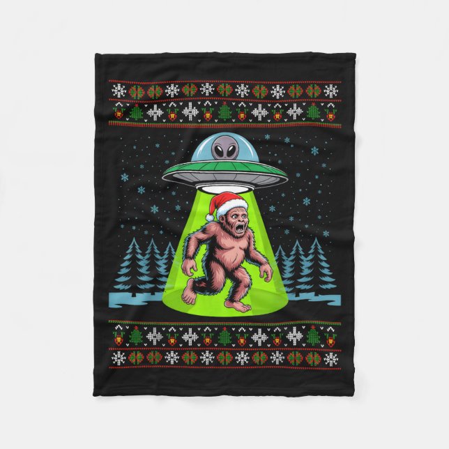Bigfoot Santa Ufo Sasquatch Funny Ugly Christmas S Fleecefilt (Framsidan)