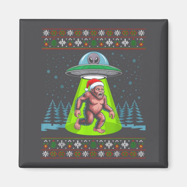Bigfoot Santa Ufo Sasquatch Funny Ugly Christmas S Magnet (Framsidan)