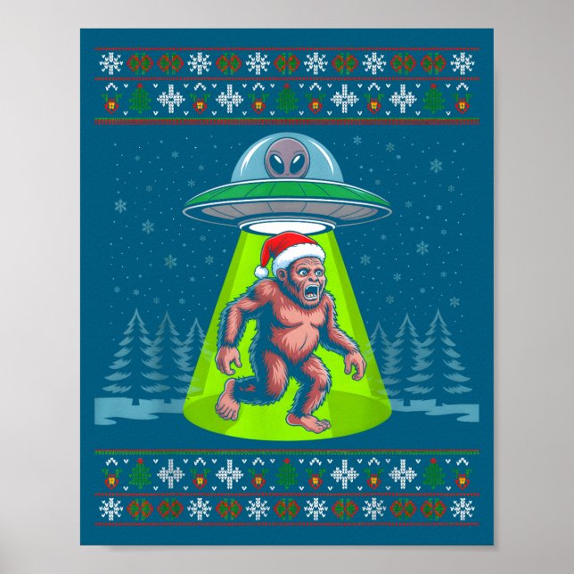 Bigfoot Santa Ufo Sasquatch Funny Ugly Christmas S Poster (Framsidan)