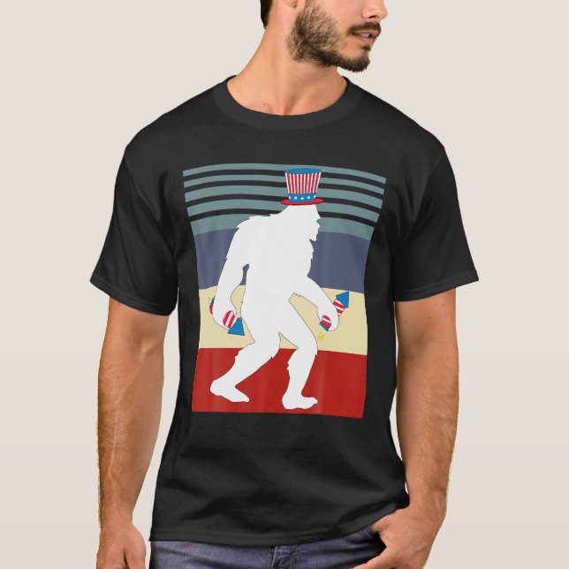 Bigfoot Sasquatch 4:e juli Fireworks American F T Shirt (Framsida)