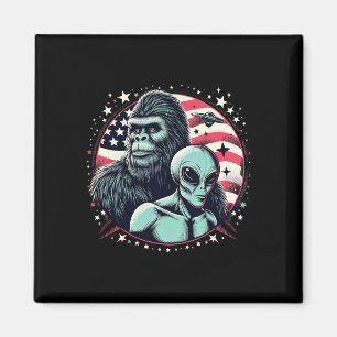 Bigfoot Sasquatch Alien Amp Bigfoot USA flagga Fat Magnet