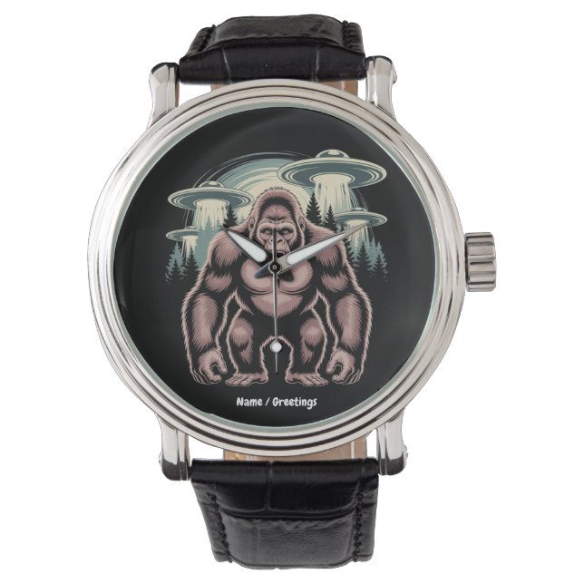 Bigfoot Sasquatch Alien UFO Funny Graphic Design Armbandsur (Framsida)