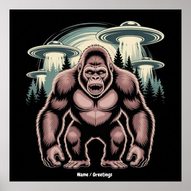 Bigfoot Sasquatch Alien UFO Funny Graphic Design Poster (Framsidan)