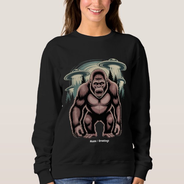 Bigfoot Sasquatch Alien UFO Funny Graphic Design T Shirt (Framsida)