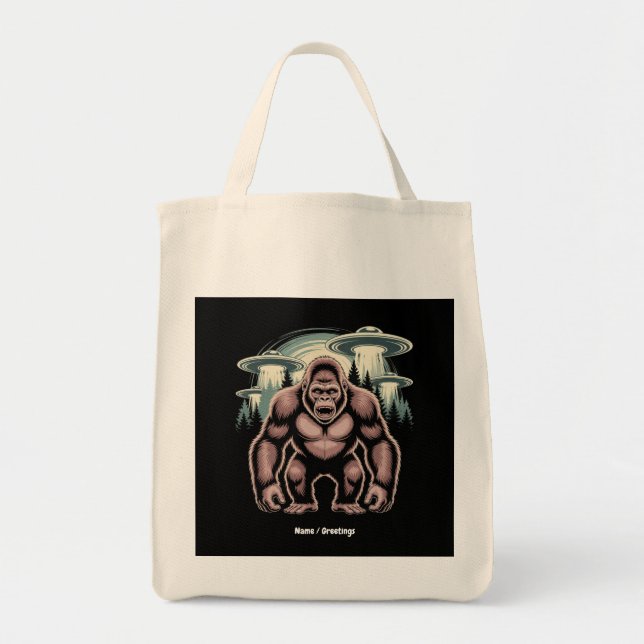 Bigfoot Sasquatch Alien UFO Funny Graphic Design Tygkasse (Framsidan)