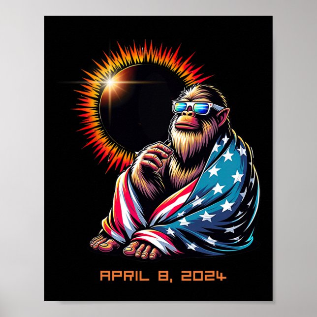 Bigfoot Sasquatch Älskare Total Solar Eclipse 2024 Poster (Framsidan)