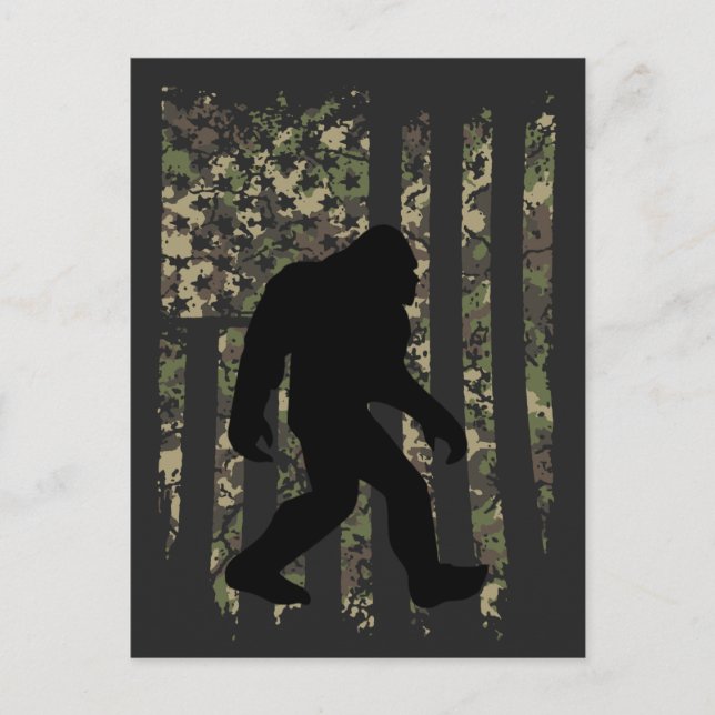 Bigfoot Sasquatch American Camouflaged USA flagga  Vykort (Framsida)
