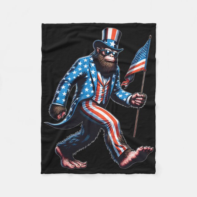 Bigfoot Sasquatch American Flagga Fleecefilt (Framsidan)
