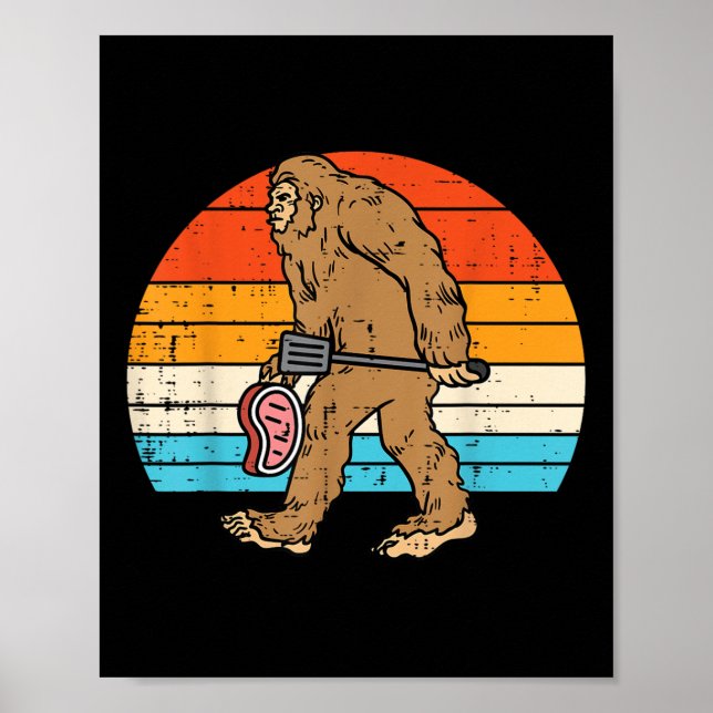 Bigfoot Sasquatch Bbq Retro Barbecue Grilling Mana Poster (Framsidan)