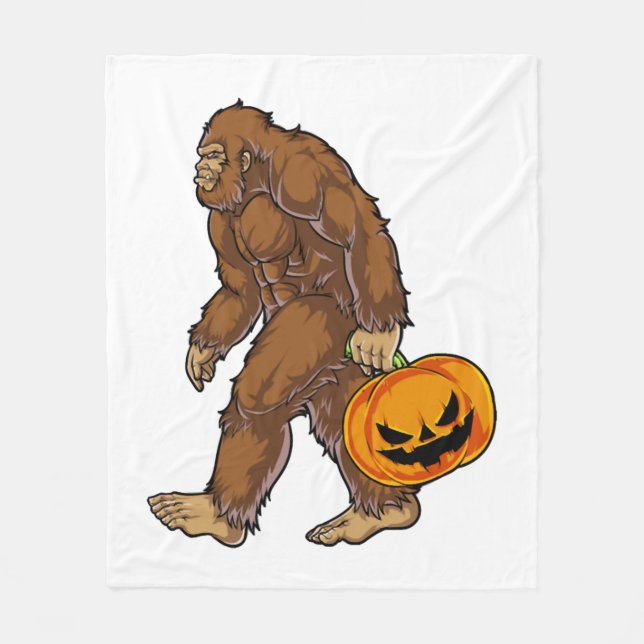 Bigfoot Sasquatch Carshing Scary Pumpkin T-skjorta Fleecefilt (Framsidan)