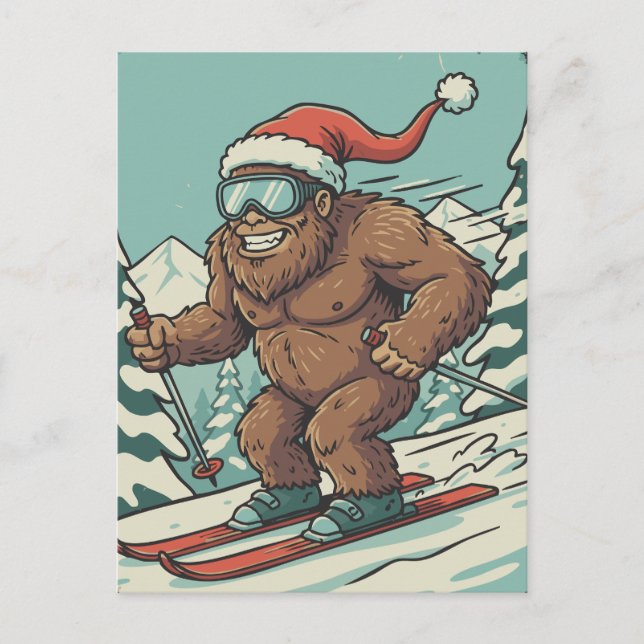 Bigfoot Sasquatch Christmas Skiing Winter Sport Helg Vykort (Framsida)