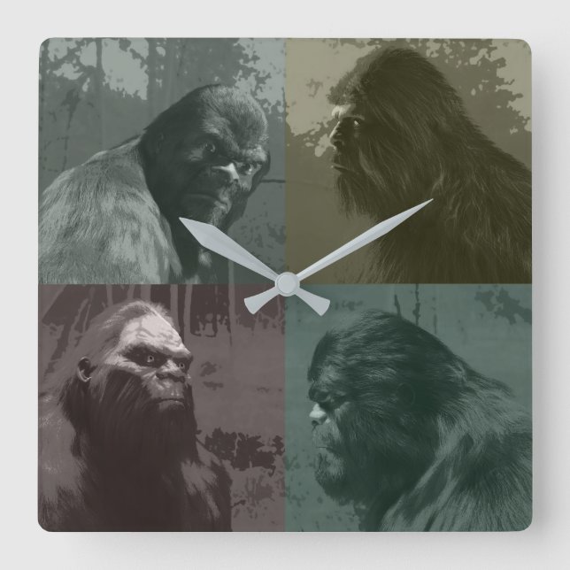 BIGFOOT SASQUATCH COLLAGE CUT-OUT EFFEKTEN FYRKANTIG KLOCKA (Framsida)