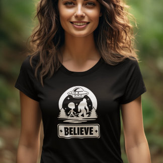 Bigfoot Sasquatch Cryptid Believer Alien Womens T Shirt