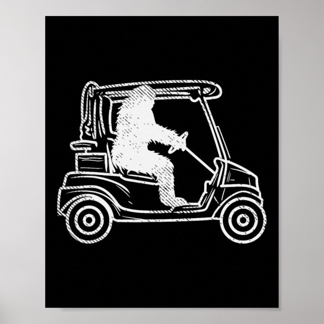 Bigfoot Sasquatch Driving Golf Cart Funny Golfing Poster (Framsidan)