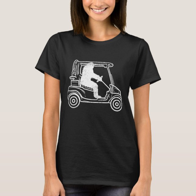 Bigfoot Sasquatch Driving Golf Cart Funny Golfing T Shirt (Framsida)