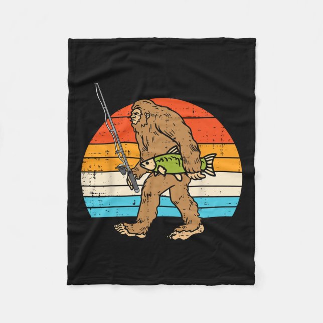 Bigfoot Sasquatch Fishing Retro Fisherman Manar Wo Fleecefilt (Framsidan)
