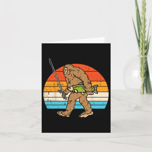 Bigfoot Sasquatch Fishing Retro Fisherman Manar Wo Kort (Framsida)