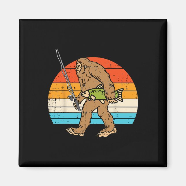 Bigfoot Sasquatch Fishing Retro Fisherman Manar Wo Magnet (Framsidan)