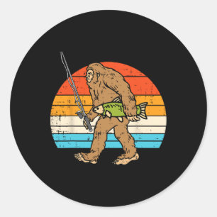 Bigfoot Sasquatch Fishing Retro Fisherman Manar Wo Runt Klistermärke