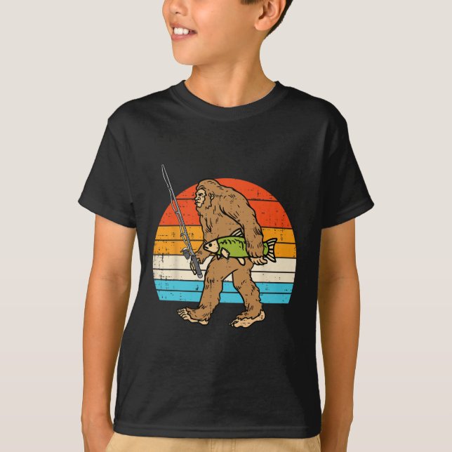 Bigfoot Sasquatch Fishing Retro Fisherman Manar Wo T Shirt (Framsida)