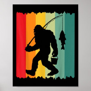 Bigfoot Sasquatch Fiskare Fiske Vintage Pappa Fa Poster