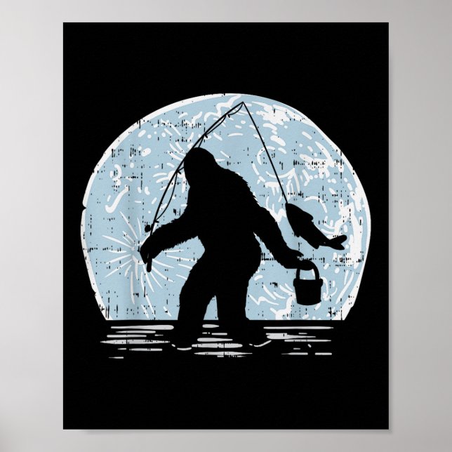 Bigfoot Sasquatch Fiske Månad Rolig Fiskare Ang Poster (Framsidan)