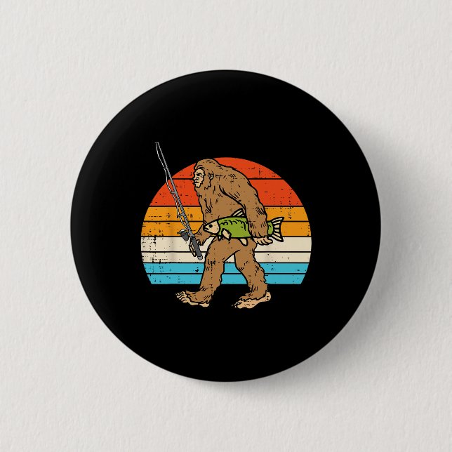 Bigfoot Sasquatch Fiske Retro Fiskare Män Kvinnor Knapp (Framsida)