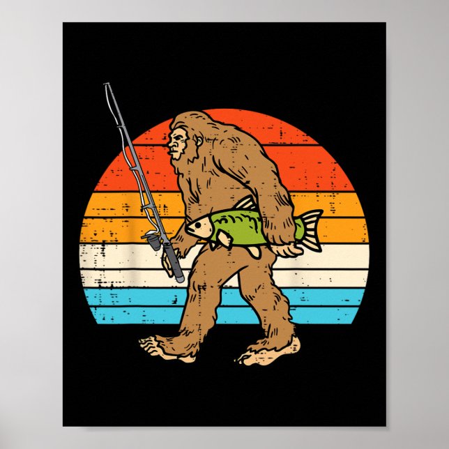 Bigfoot Sasquatch Fiske Retro Fiskare Män Kvinnor Poster (Framsidan)