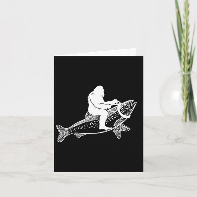 Bigfoot Sasquatch Flygfiske Trout Fisherman Vint Kort (Framsida)