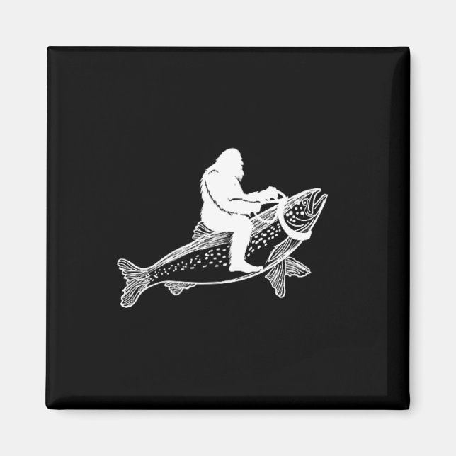 Bigfoot Sasquatch Flygfiske Trout Fisherman Vint Magnet (Framsidan)