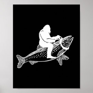 Bigfoot Sasquatch Flygfiske Trout Fisherman Vint Poster