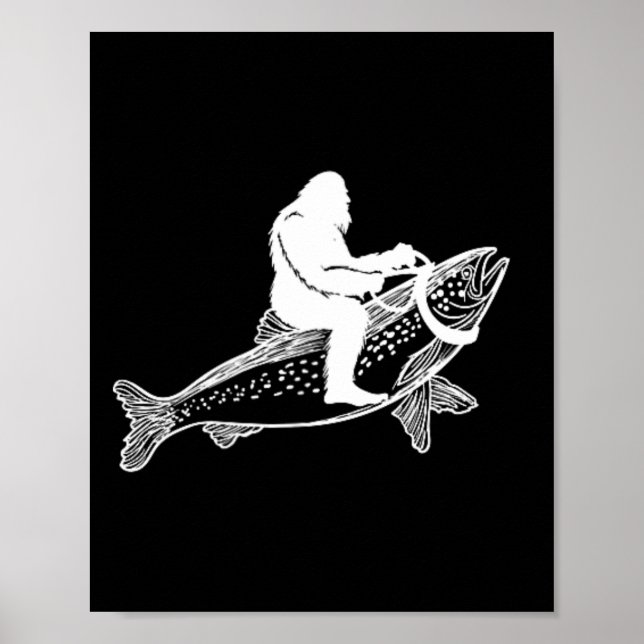Bigfoot Sasquatch Flygfiske Trout Fisherman Vint Poster (Framsidan)