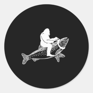 Bigfoot Sasquatch Flygfiske Trout Fisherman Vint Runt Klistermärke