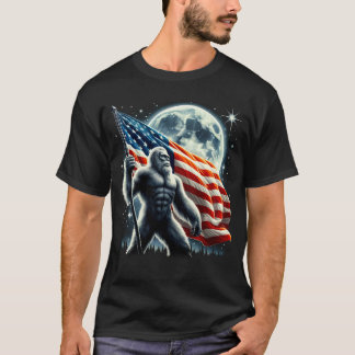 Bigfoot Sasquatch Full Moon Patriotic American T Shirt