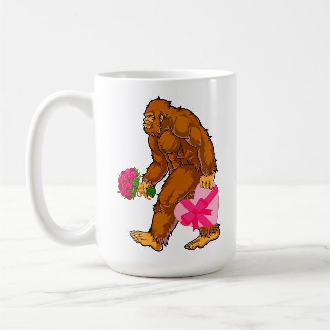 Bigfoot Sasquatch Funny Valentines day Kärlek Kaffemugg (Vänster)