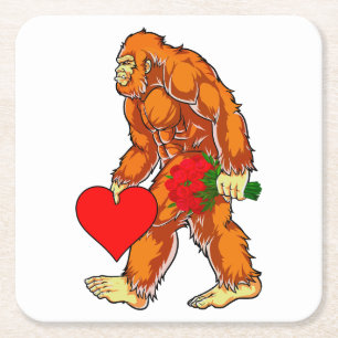 Bigfoot Sasquatch Funny Valentines day Kärlek Underlägg Papper Kvadrat