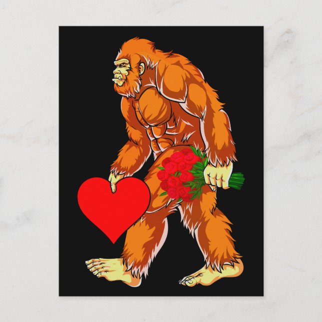 Bigfoot Sasquatch Funny Valentines day Kärlek Vykort (Framsida)