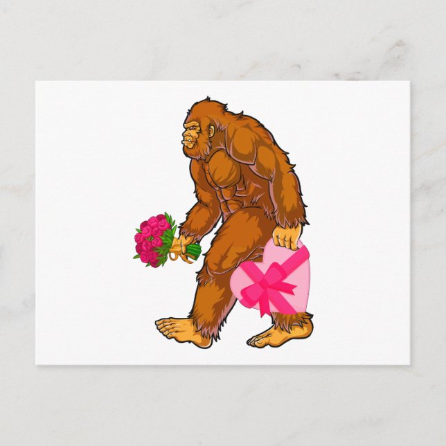 Bigfoot Sasquatch Funny Valentines day Kärlek Vykort (Framsida)