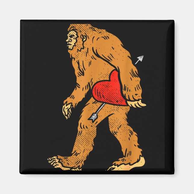 Bigfoot Sasquatch Heart With Arrow Funny Valentine Magnet (Framsidan)
