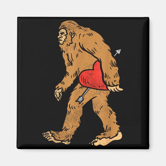 Bigfoot Sasquatch Heart With Arrow Funny Valentine Magnet (Framsidan)